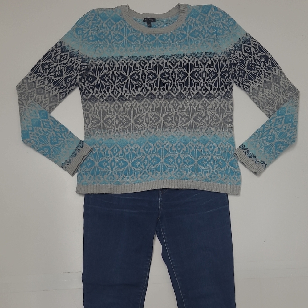 Talbots Sweater Crewneck Patterned Cable Knit Pul… - image 2